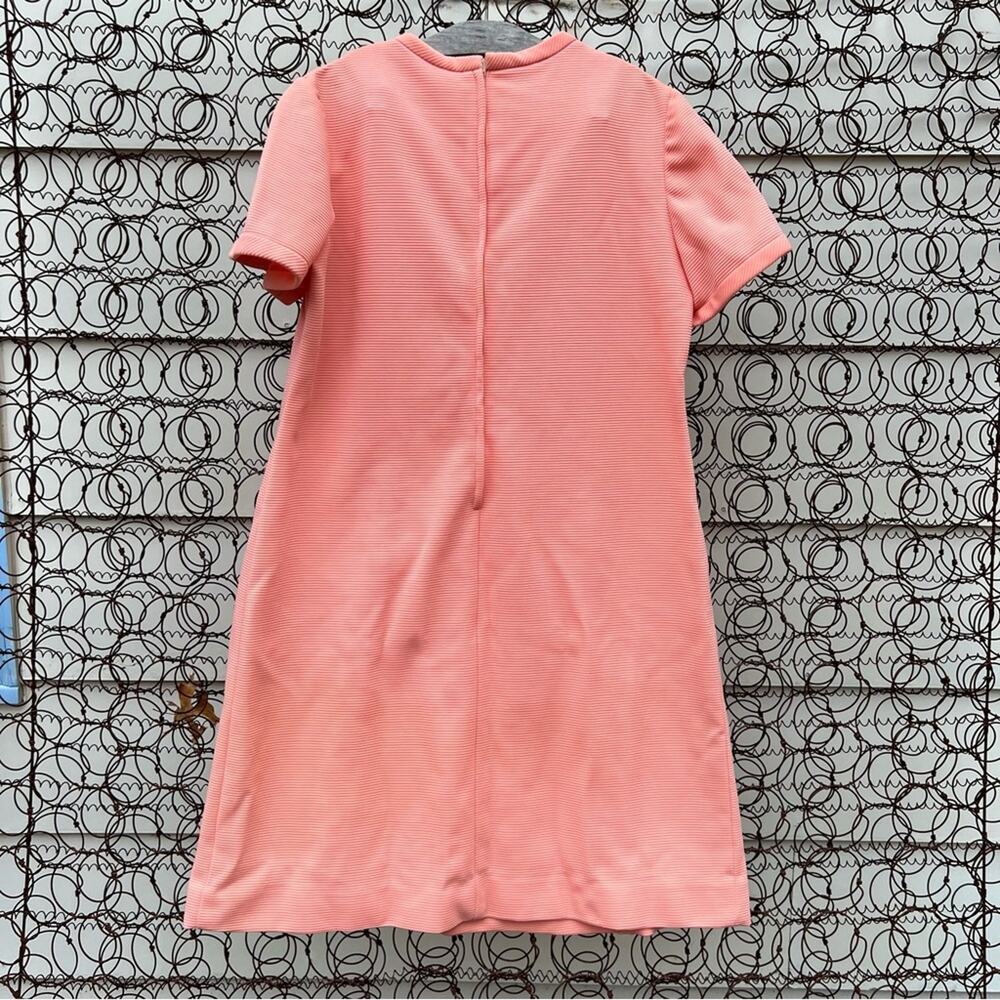 50s 60s House of Shroyers peach rib polyester crochet lace trim sheath dress - Picture 3 of 6